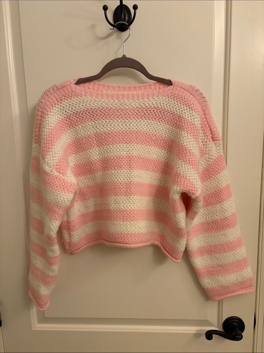 Pink & Cream Striped Cropped Sweater